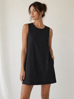 Vintage GAP Shift True Black Smocked Eyelet Cotton Dress, Lined Size S, Pockets